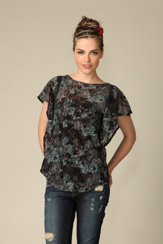 Printed Lace Flutter Top
