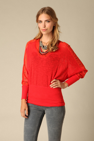 Sheer V-Neck Dolman Top