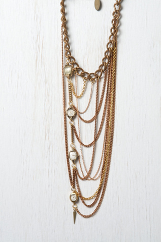 One Of A Kind Watch & Chains Layered Necklace