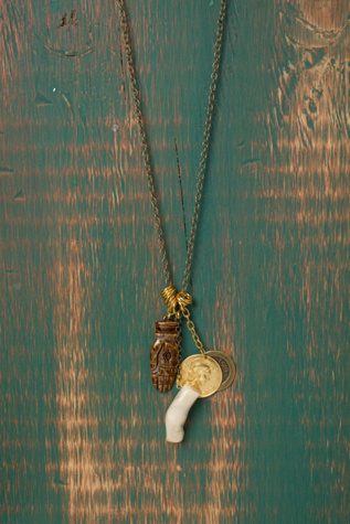 Wood Hand & Coin Charm Necklace