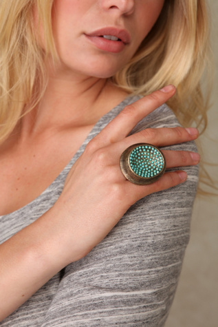 Turquoise Dot Disc Ring