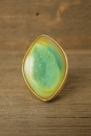 Green Almond Druzy Ring