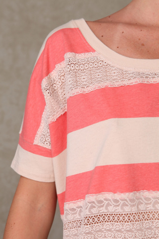 We the Free Lace & Stripe Short Sleeve Top