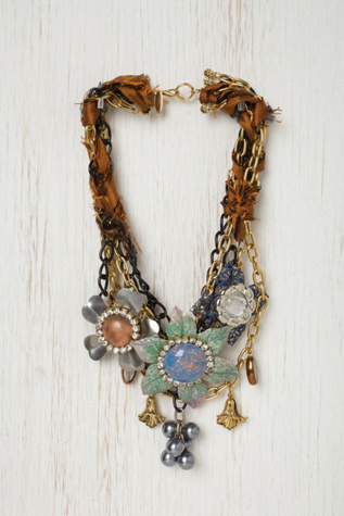 Brown Ribbon Glam Necklace