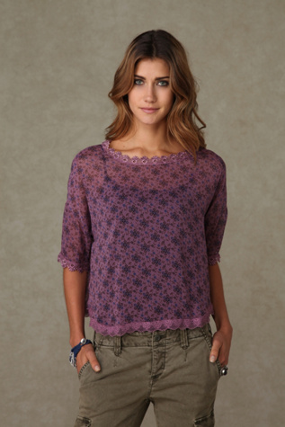 Short Sleeve Printed Chiffon Top