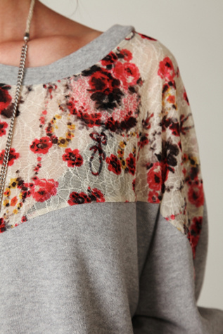 Lace Inset Pullover Sweatshirt