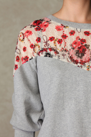 Lace Inset Pullover Sweatshirt