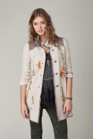 Embroidered Floral Sweater Jacket