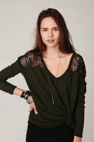 Long Sleeve Crochet Shoulder Pullover