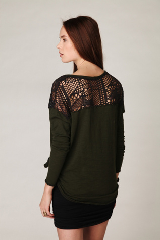 Long Sleeve Crochet Shoulder Pullover