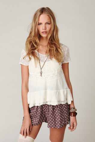Short Sleeved Lace Inset Top
