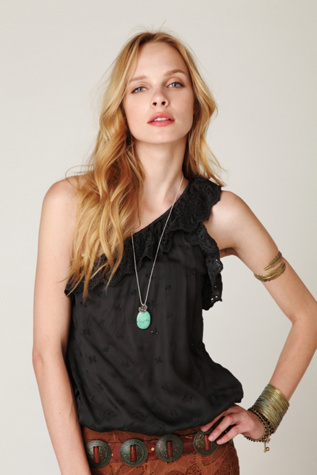 Ruffled Eyelet One Shoulder