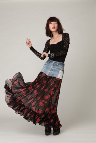 FP ONE Mini Denim Print Maxi Skirt