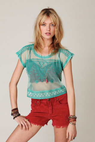 Embroidered Mesh Crop Top