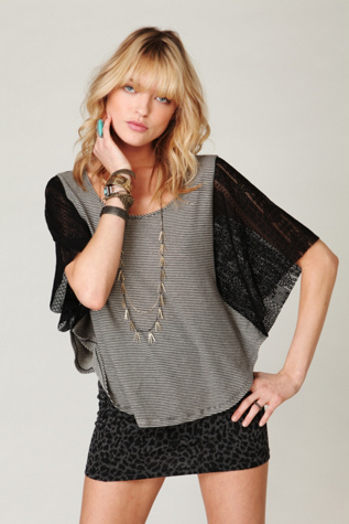 We The Free Striped Lace Sleeve Top