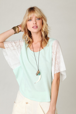 We The Free Striped Lace Sleeve Top