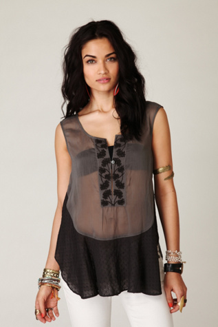 Sleeveless Sheer Embroidered Top
