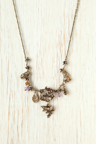 Gem Stone and Leaf Bib Necklace
