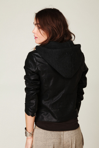 Hooded Vegan Leather Jacket