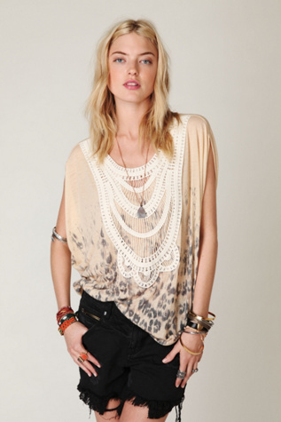 Leopard Blur Crochet Neck Tee