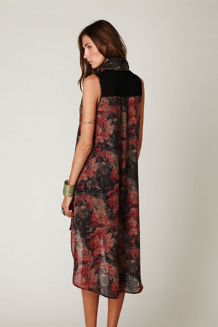 Sheer Printed Collar Buttondown Day Dress