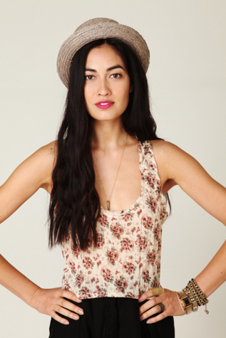 Cropped Printed Crinkle Tank