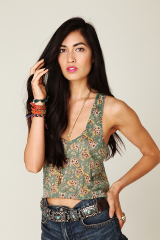 Cropped Printed Crinkle Tank
