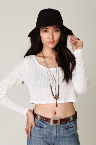 Cropped Long Sleeve Rib Top