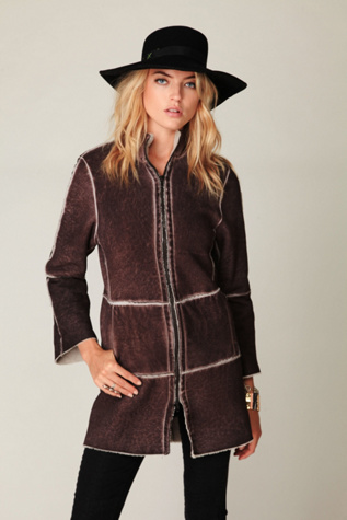 Blur Sherpa Long Leather Coat