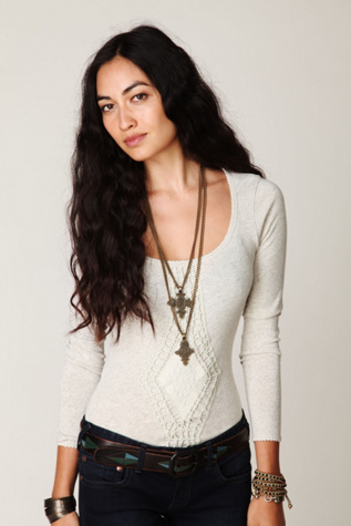 Crochet Applique Long Sleeve Top