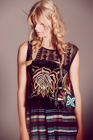 Embroidered Velvet Top