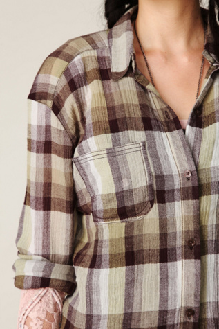 Crochet Back Plaid Button Down