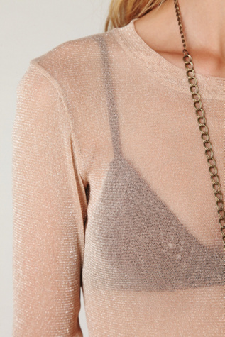 Glitter Mesh Long Sleeve Layering Top