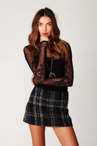 Embellished Long Sleeve Mesh Layering Tee