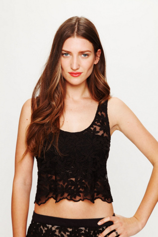 Daisy Embroidered Mesh Crop Top