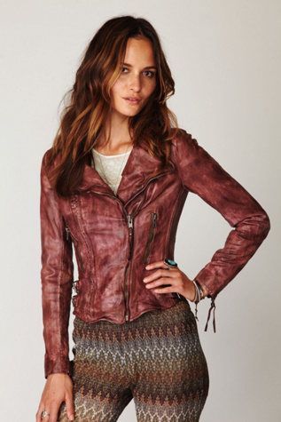 Vintage Wine Leather Biker Jacket