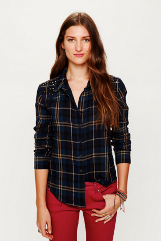 Studded Plaid Buttondown