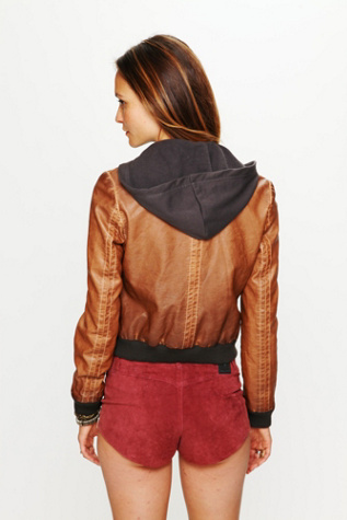 Brown Hooded Vegan Leather Jacket