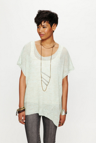 Short Sleeved Marled Long Sweater Tee