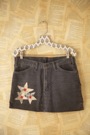 Vintage Corduroy Patch Embellished Skirt