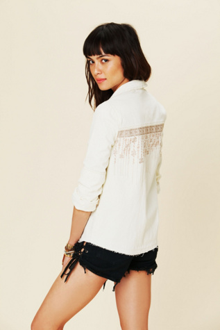 Free People Embroidered Denim Shirt