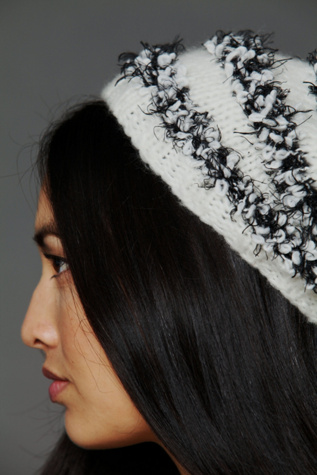 Feather Yarn Striped Beanie