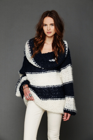 Stripe Cowl Neck Sweater