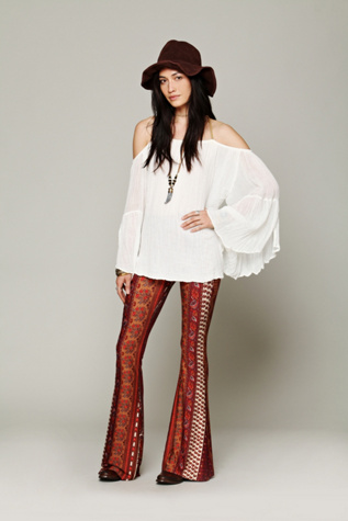 Border Print Bell Bottoms
