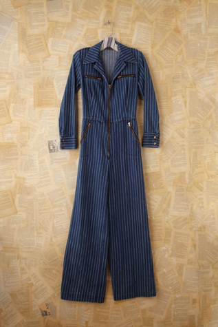 Vintage Pinstripe Denim Jumpsuit in vintage-denim