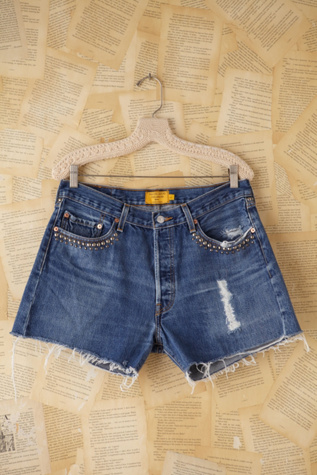 Vintage Custom Studded Denim Cutoff Shorts in vintage-denim