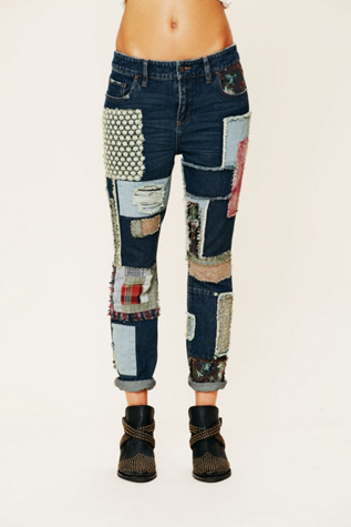 Patched Slim Slouch Jeans