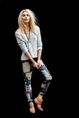 Patched Slim Slouch Jeans