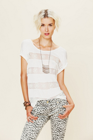 Flower Eyelet Stripe Tee
