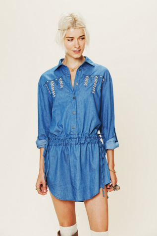 Embroidered Denim Dress